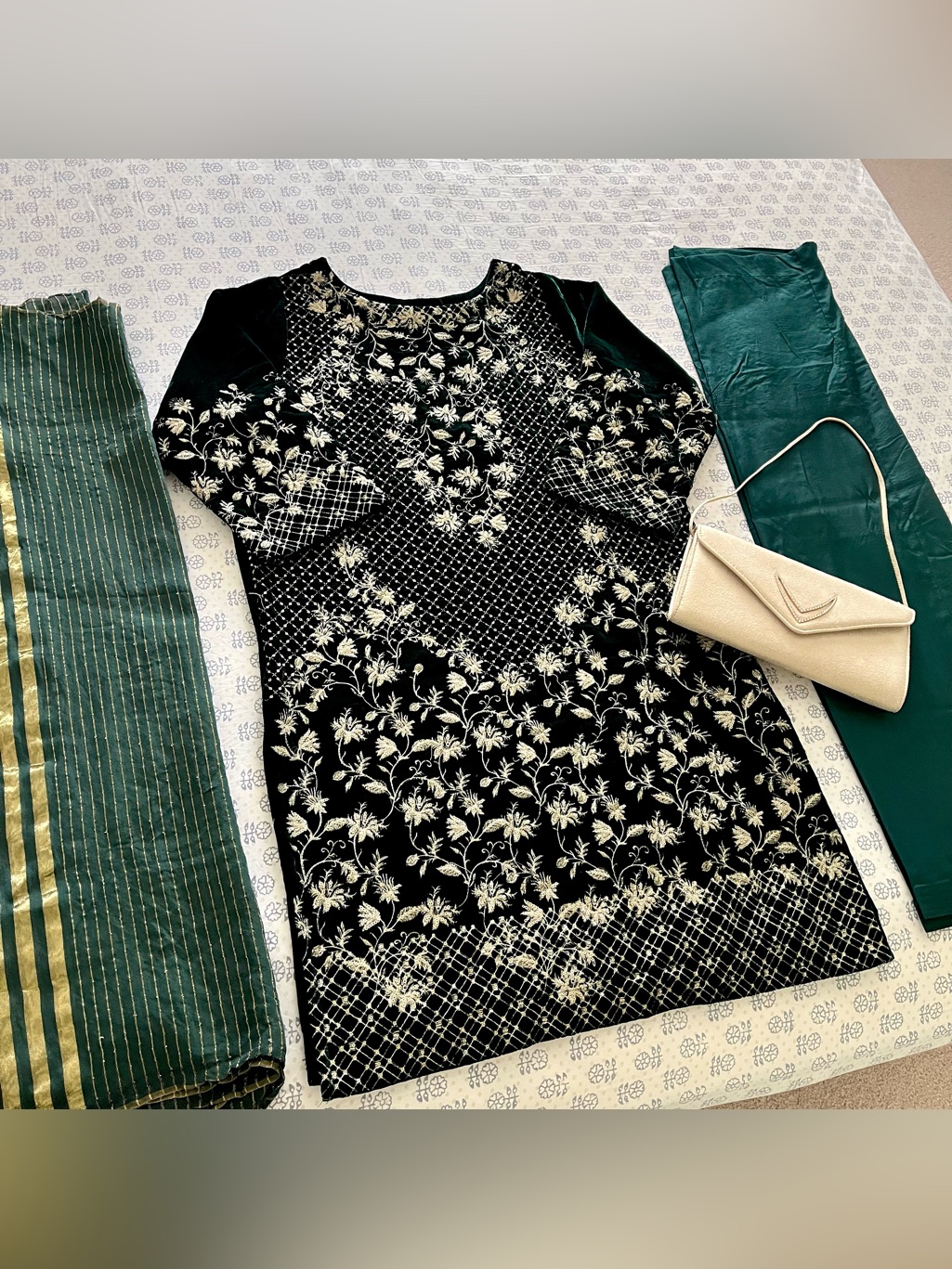 New Velvet Heavily Embroidered Salwar Kameez With Sequin Embellishments